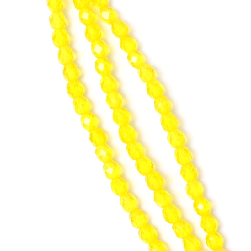 Fil de perles de Bohème rondes facettées jaune transparent 4mm