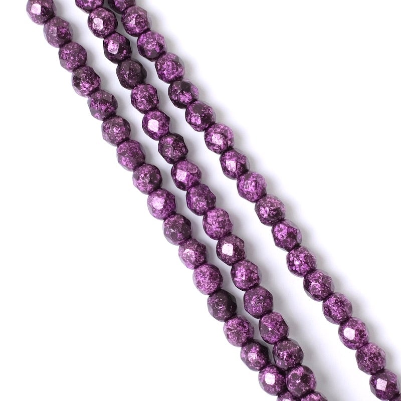 Fil de perles de Bohème rondes facettées Violet opaque 4mm