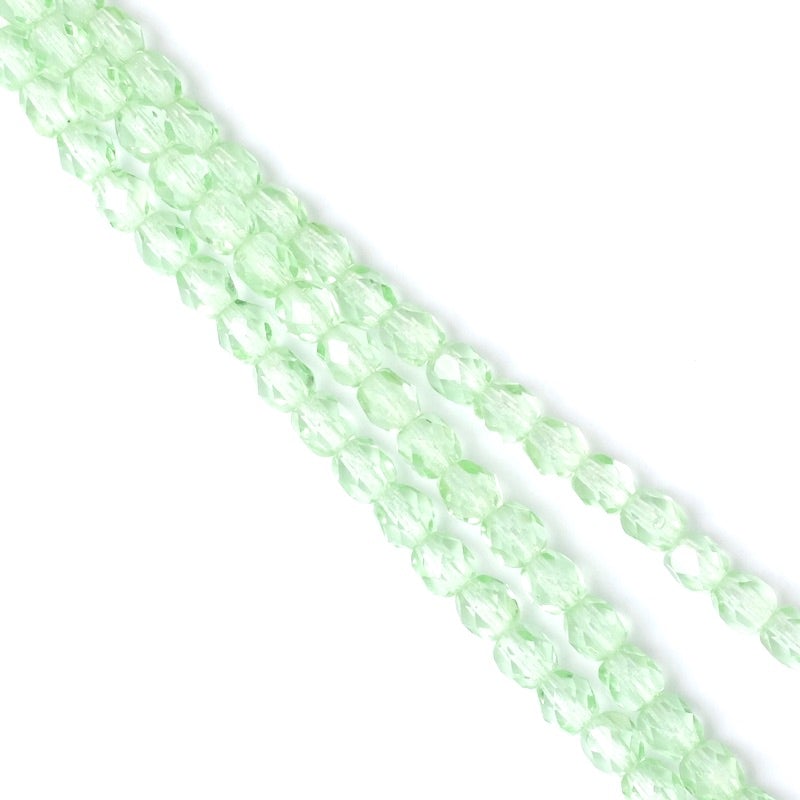 Fil de perles de Bohème rondes facettées vert pastel transparent 4mm