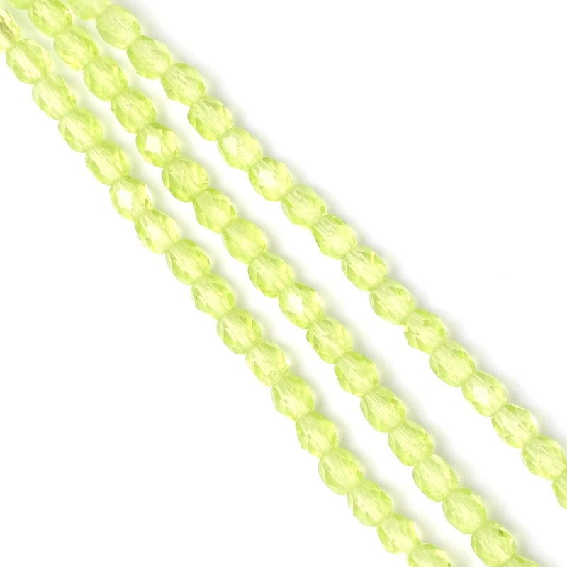 Fil de perles de Bohème rondes facettées vert lime transparent 4mm