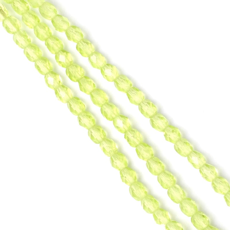 Fil de perles de Bohème rondes facettées vert lime transparent 4mm