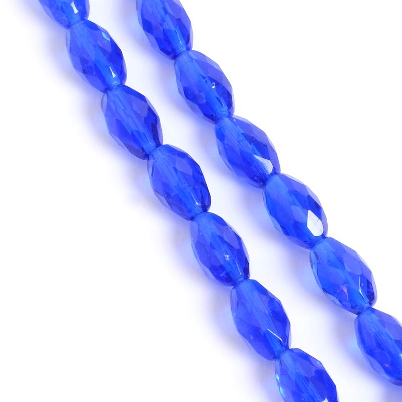 Fil de perles de Bohème Olives facettées 12x8mm bleu transparent 