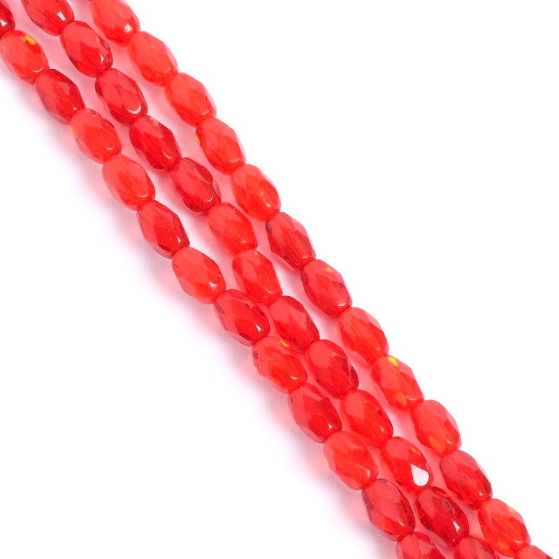 Fil de perles de Bohème Olives facettées 6x4mm rouge transparent