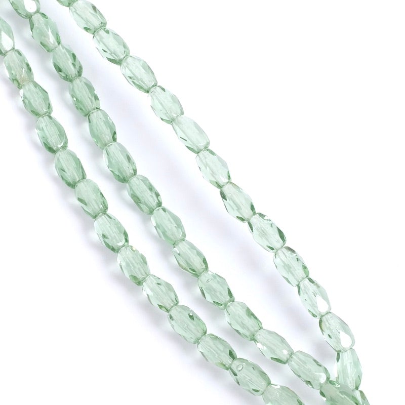 Fil de perles de Bohème Olives facettées 6x4mm vert sauge transparent