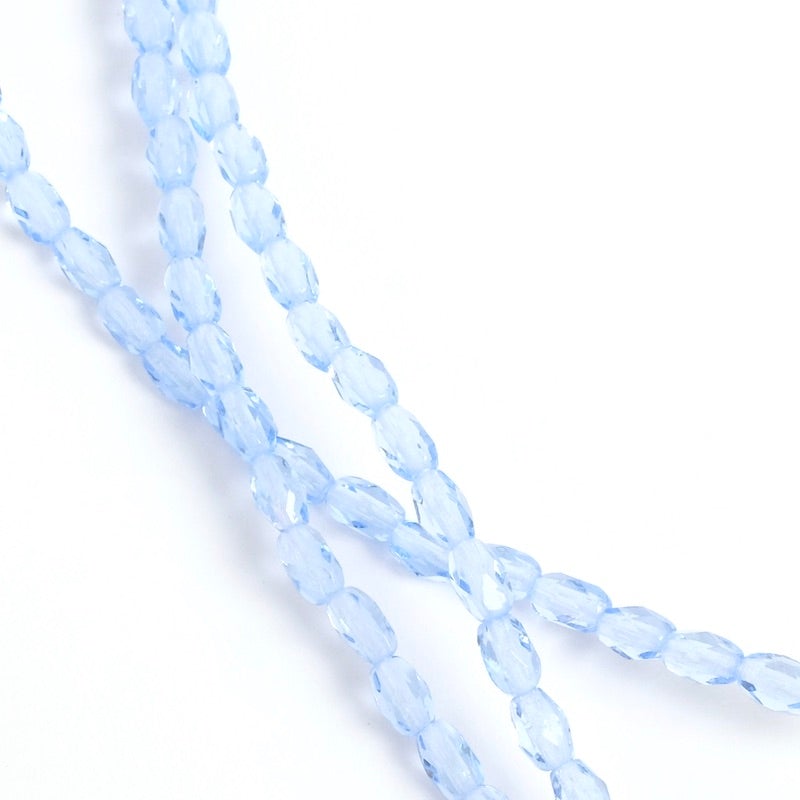 Fil de perles de Bohème Olives facettées 6x4mm bleu clair transparent