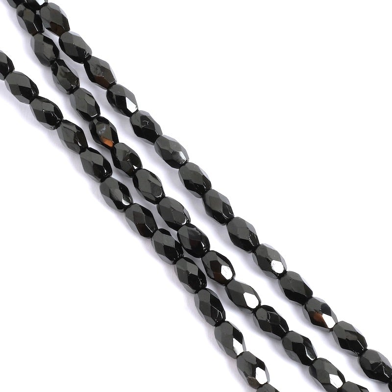 Fil de perles de Bohème Olives facettées 6x4mm noir