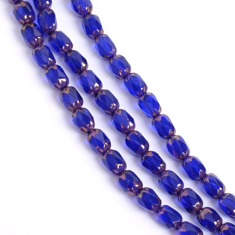 Fil de perles de Bohème baroque facettée 6x4mm bleu nuit