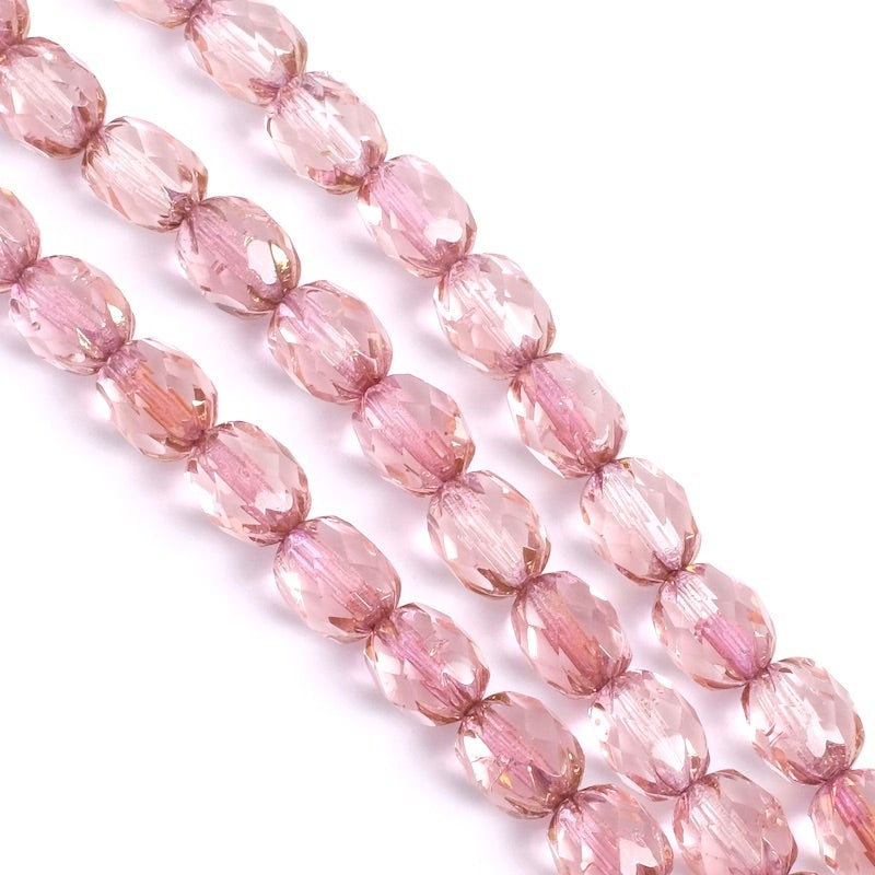 Fil de perles de Bohème baroque facettée 8x6mm rose