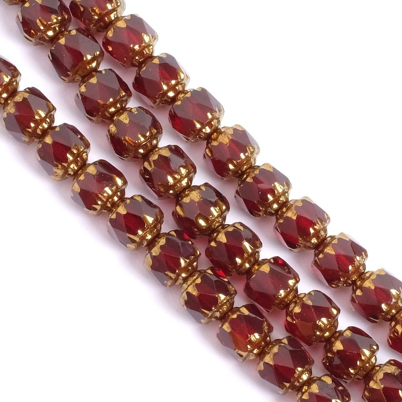 Fil de perles de Bohème baroque facettée 6mm rouge transparent