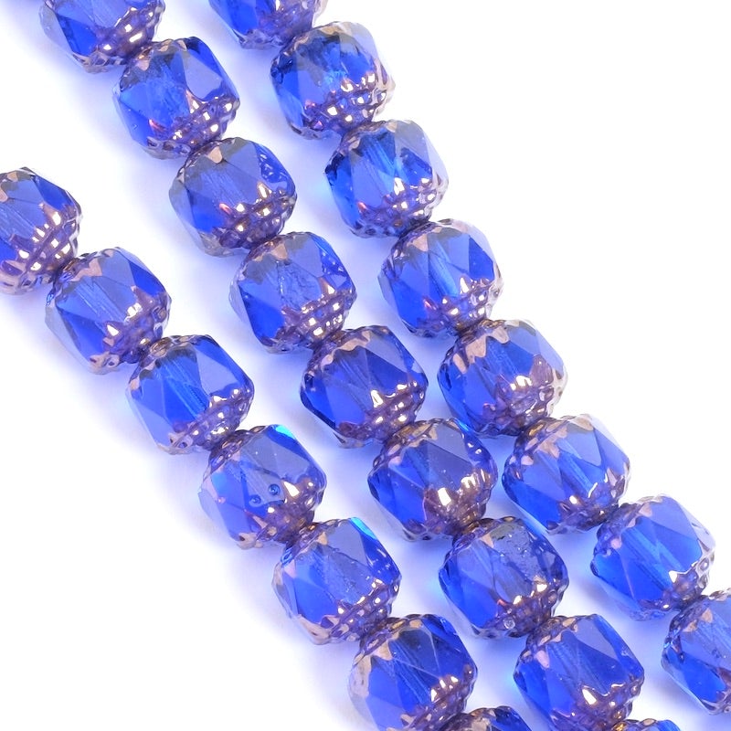 Fil de perles de Bohème baroque facettée 8mm bleu nuit