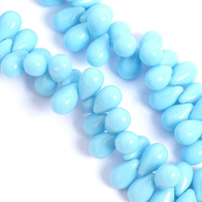 Fil de perles de Bohème gouttes 6x9mm Bleu opaque