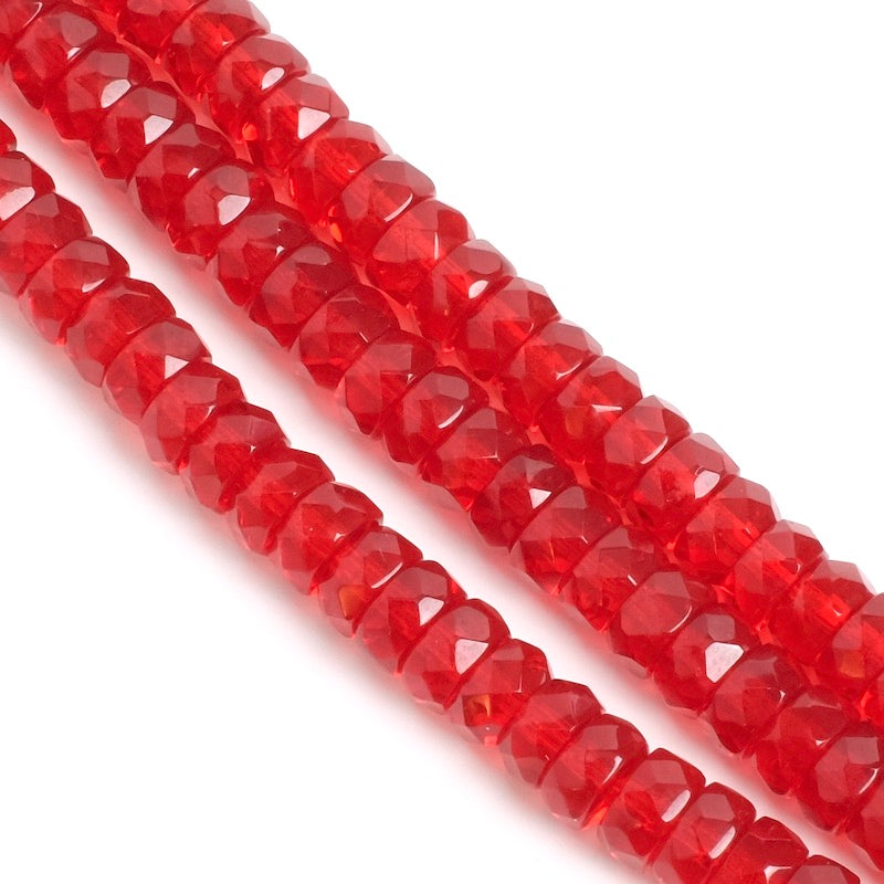 Fil de perles de Bohème rondelles facettées rouge transparent 3x6mm