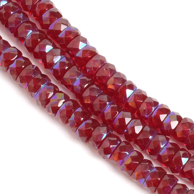 Fil de perles de Bohème rondelles facettées rouge transparent AB 3x6mm