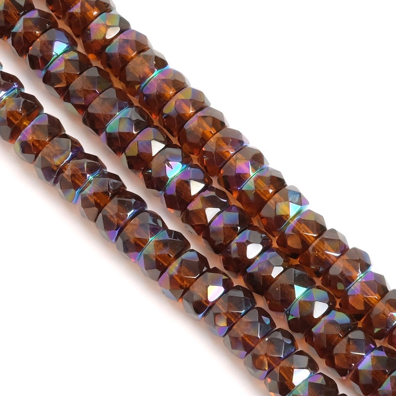 Fil de perles de Bohème rondelles facettées Marron transparent AB 3x6mm
