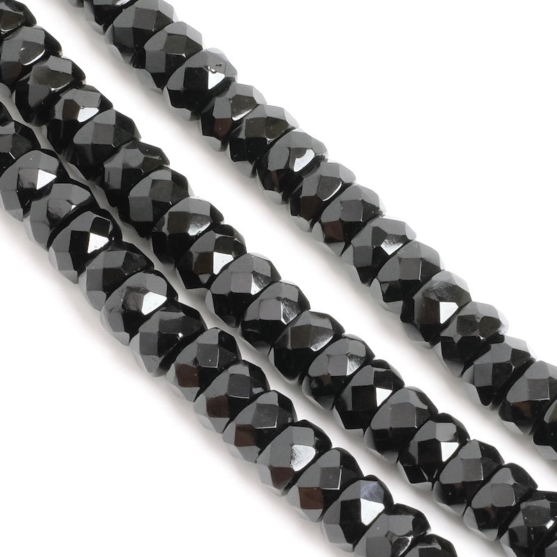 Fil de perles de Bohème rondelles facettées Noir opaque 3x6mm