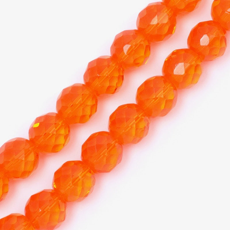 Fil de perles de Bohème rondes facettées Orange transparent 10mm