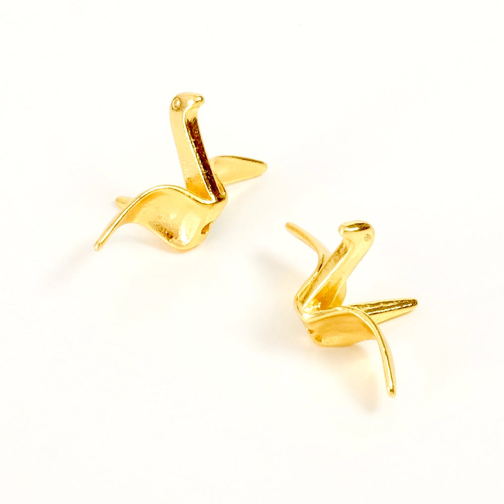 2 perles Oiseaux Origami en laiton doré à l'or fin 24K
