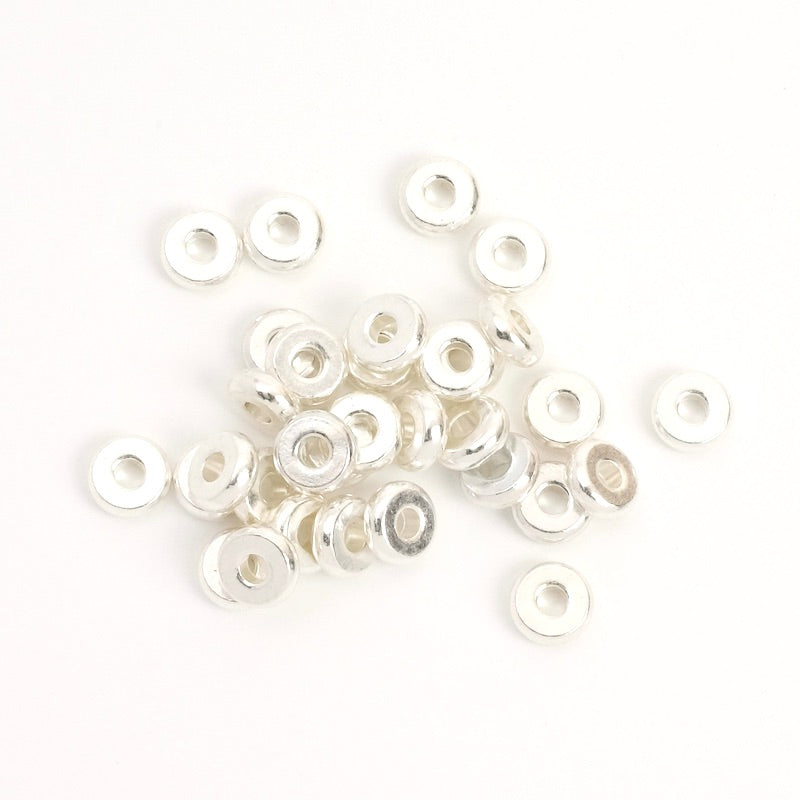 10 perles rondelles 6mm en Laiton Argenté 925 Premium