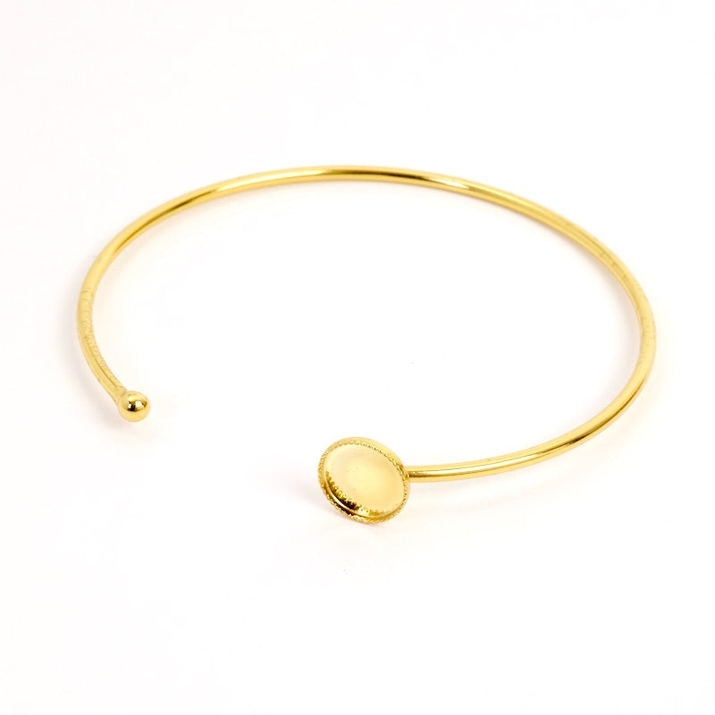 Bracelet jonc pour Cabochon 8mm en Laiton doré à l'or fin 24K Prémium