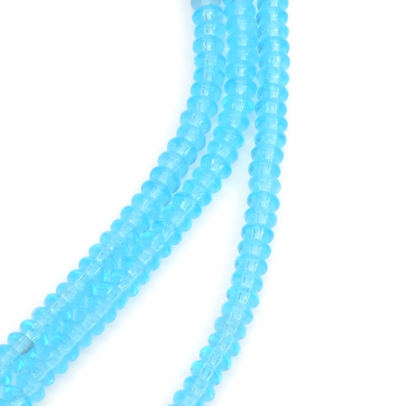 Fil de perles de Bohème Donuts bleu transparent 2x4mm