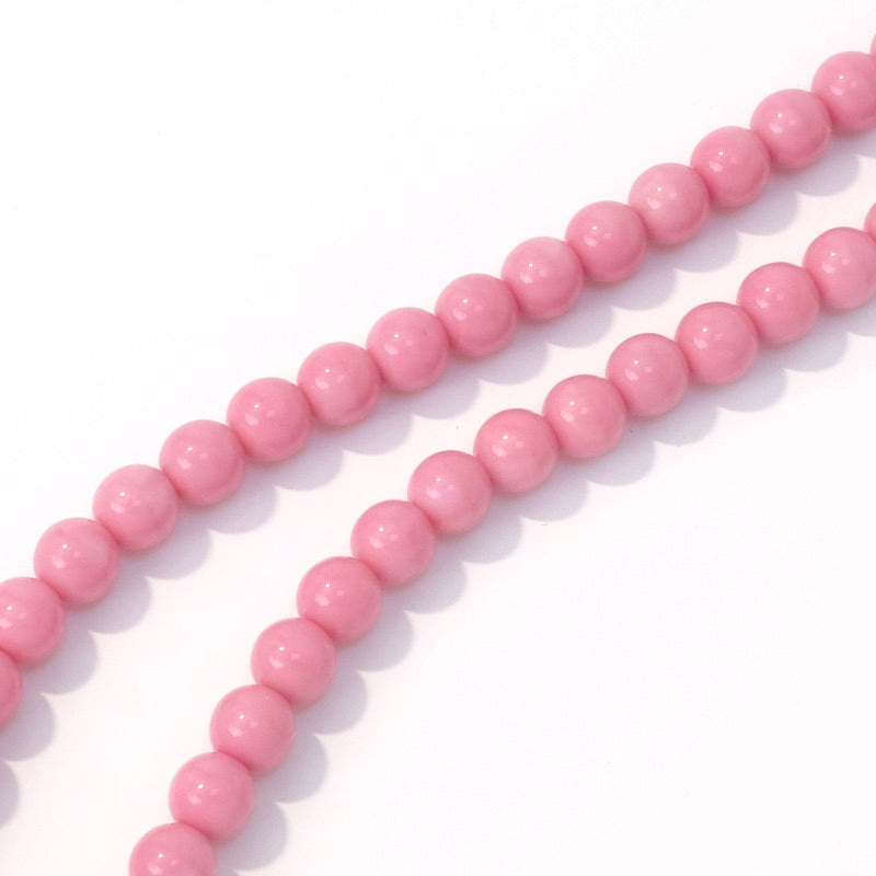 Fil de perles de Bohème rondes 6mm rose opaque
