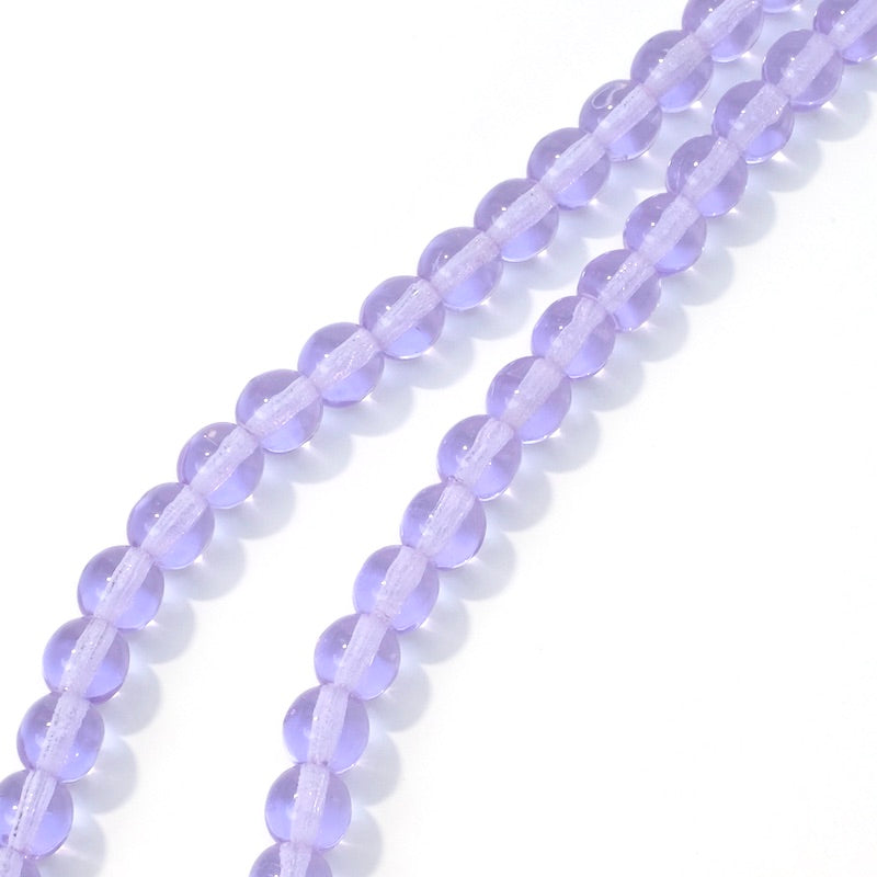 Fil de perles de Bohème rondes 6mm violet transparent