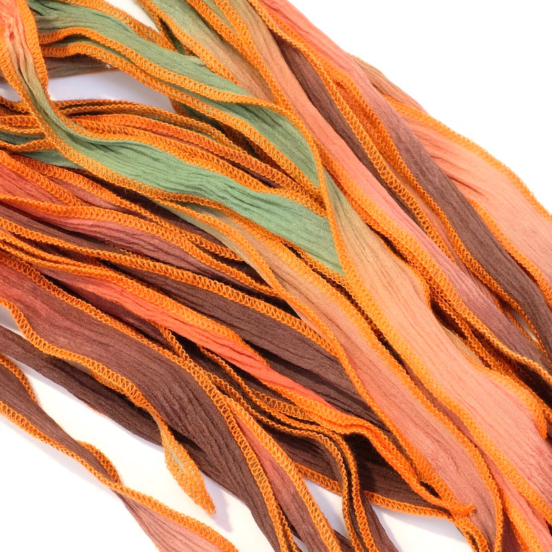 Ruban de soie teint à la main - Nuances orange et vert