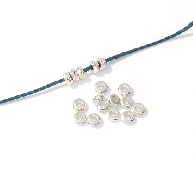10 perles rondelles striées 4mm en laiton Argenté 925 Premium