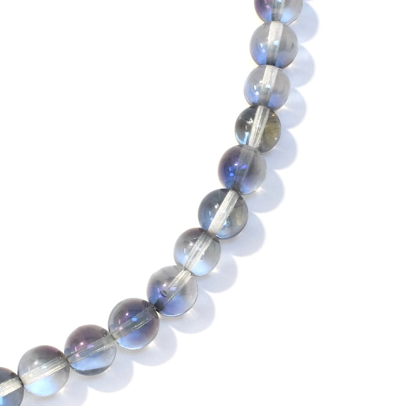 Fil de perles de Bohème rondes 8mm gris irisé bleu violet transparent