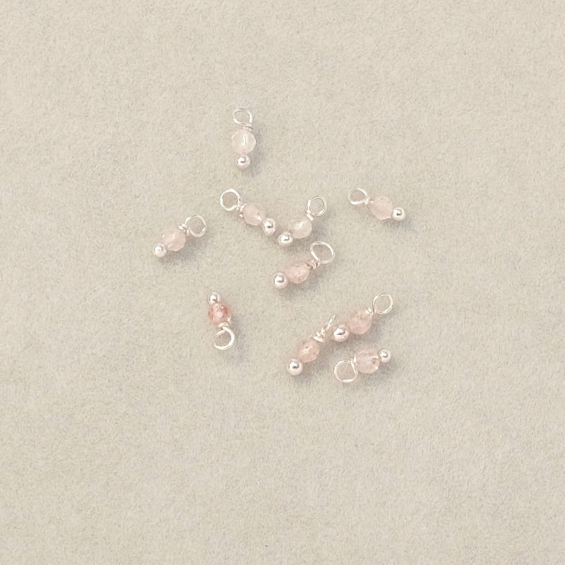 10 perles montées 3mm Laiton Argenté 925 Premium et Quartz fraise