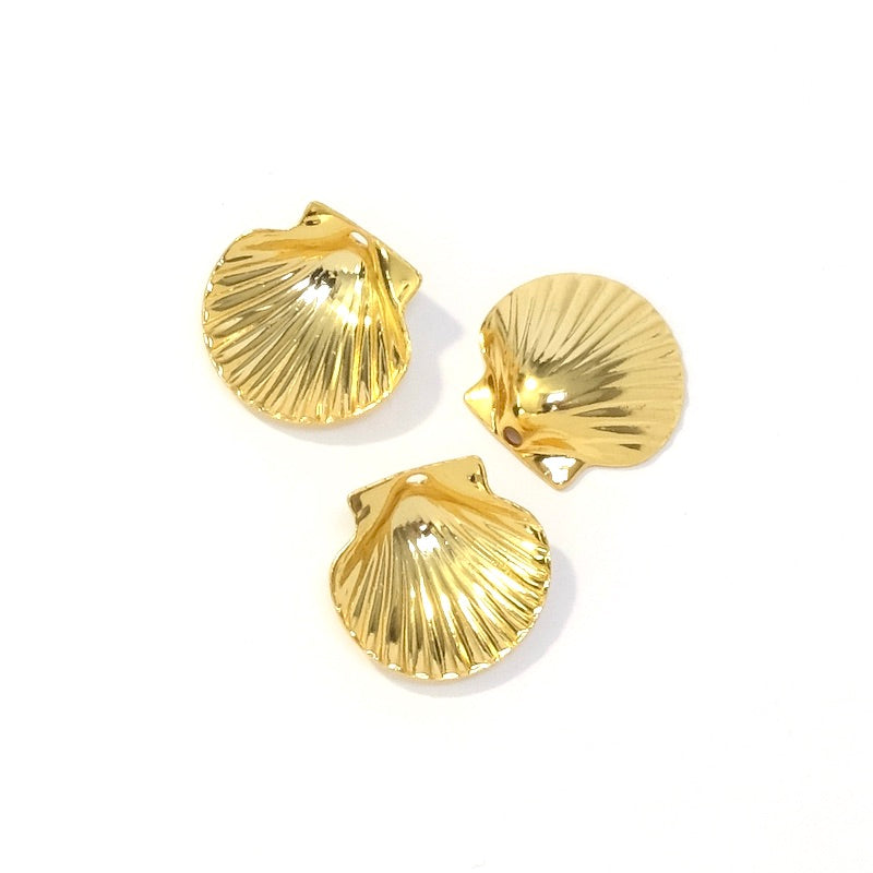 2 pendentifs coquillages 12mm en laiton Doré à l'or fin 24K Premium
