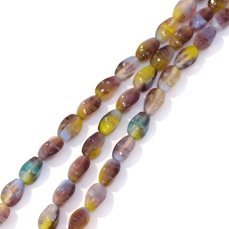 Fil de perles de Bohème ovales twistées 9x6mm Violet jaune