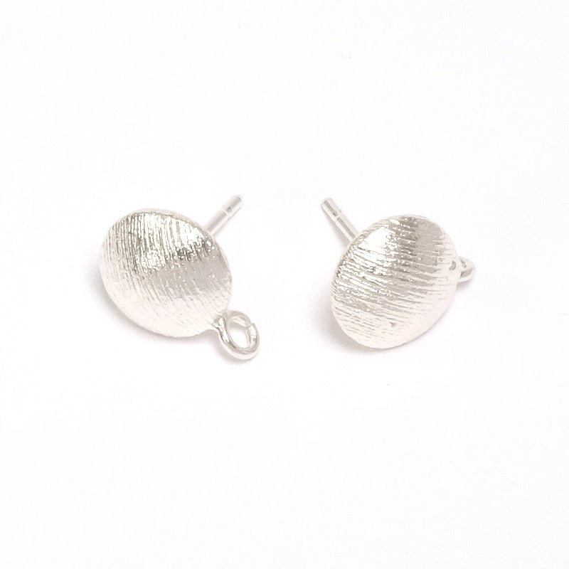 Boucles d'oreilles clous bouton strié en laiton Argenté 925 Premium