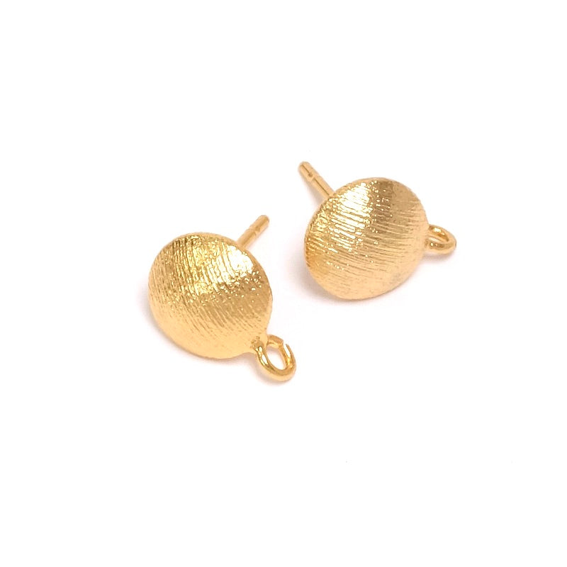 Boucles d'oreilles clous bouton strié en laiton Doré à l'or fin 24K Premium