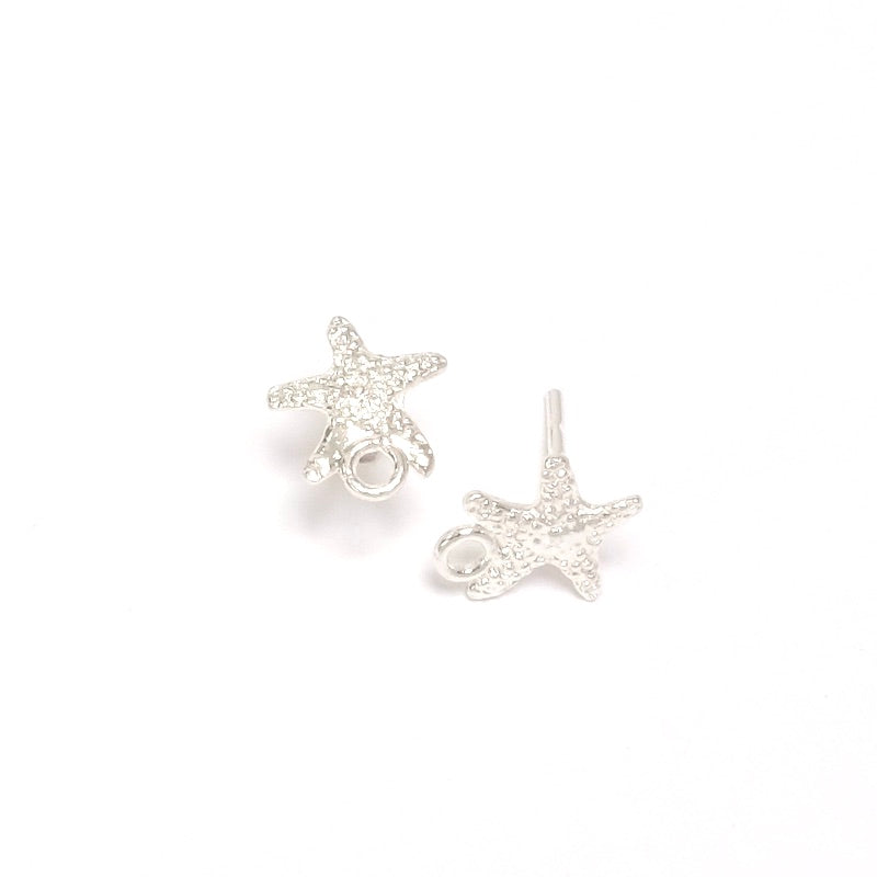 Boucles d'oreilles clous étoile de mer en laiton Argenté 925 Premium, la paire