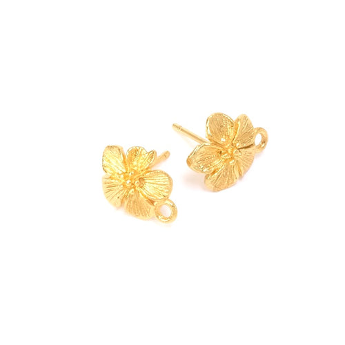 Boucles d'oreilles clous fleur en laiton doré à l'or fin 24K avec anneau.