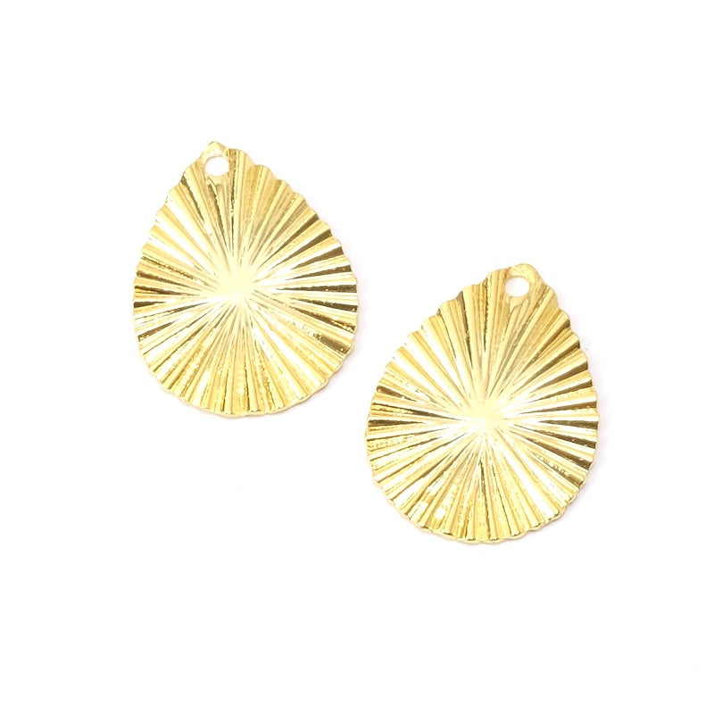 2 pendentifs goutte ondulé en laiton Doré à l'or fin 24K Premium