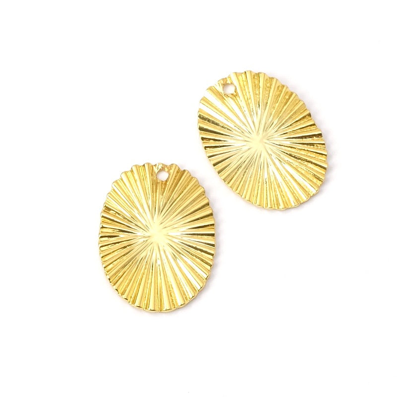 2 pendentifs ovale ondulé en laiton Doré à l'or fin 24K Premium