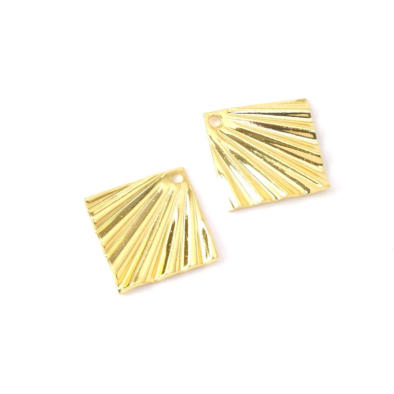 2 pendentifs losange ondulé 18mm en laiton Doré à l'or fin 24K Premium