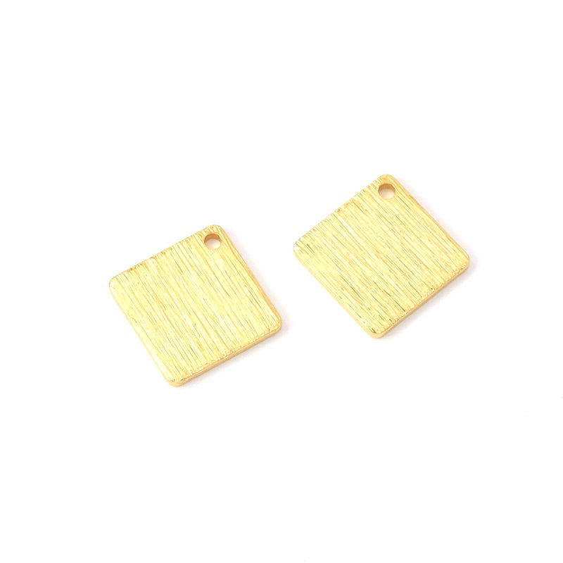 2 pendentifs carrés effet brossé en laiton Doré à l'or fin 24K Premium
