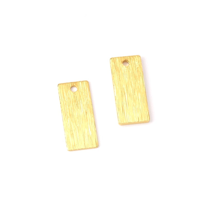 2 pendentifs rectangle effet brossé en laiton Doré à l'or fin 24K Premium