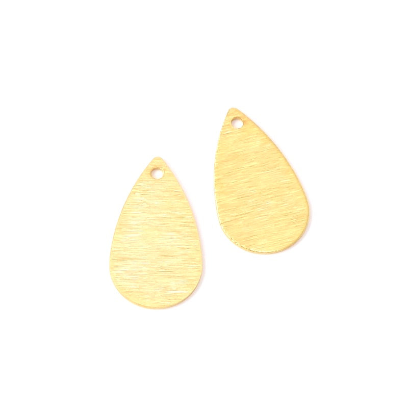 2 pendentifs goutte effet brossé en laiton Doré à l'or fin 24K Premium