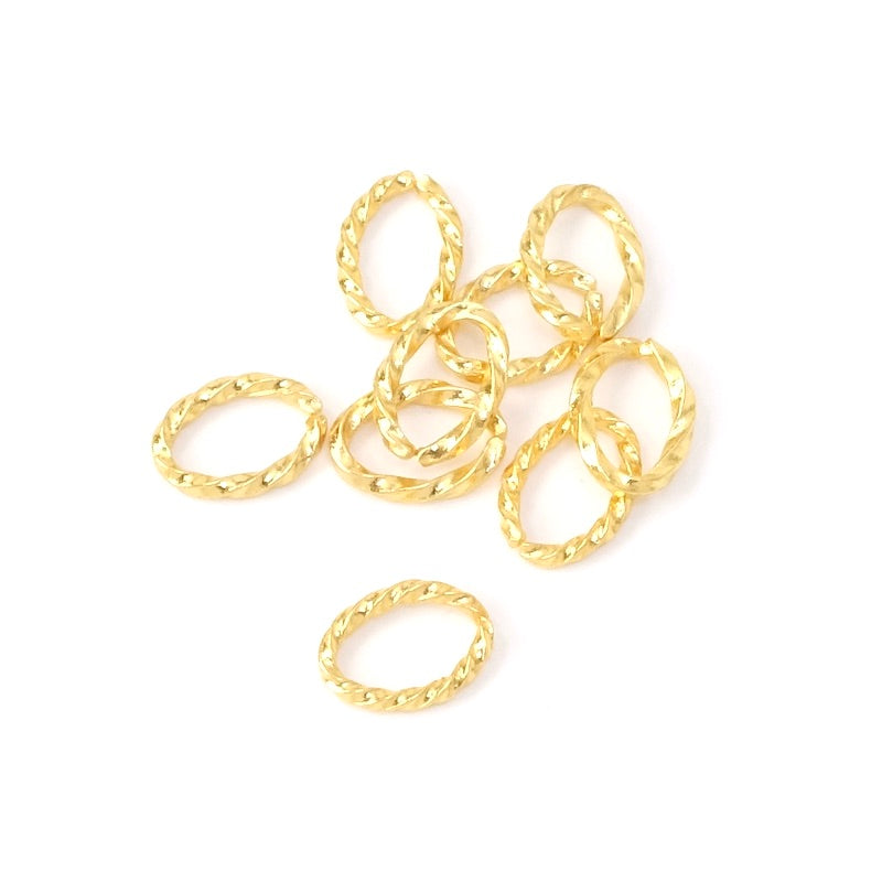 10 anneaux Ovales torsadés 6 x 8,5mm en laiton doré 24K Qualité Premium