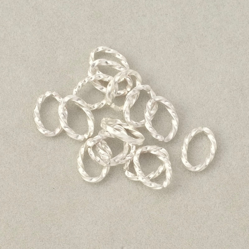 10 anneaux Ovales torsadés 6 x 8,5mm en laiton Argenté 925 Premium