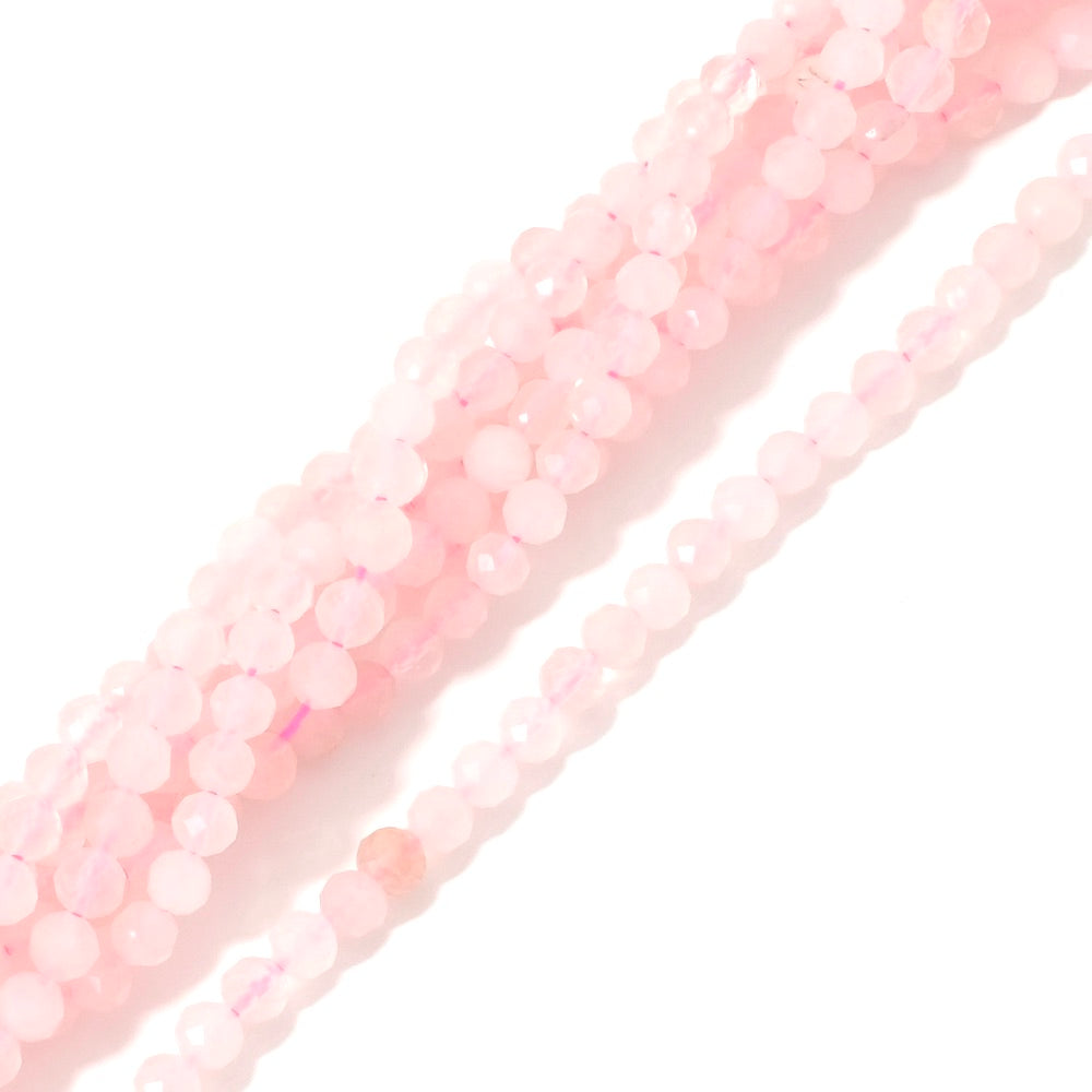 Fil de perles naturelles rondes facettées 4mm en Quartz rose