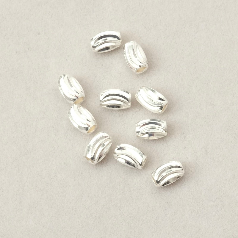 6 perles striées ovales 6x4mm en métal Argenté 925 Premium