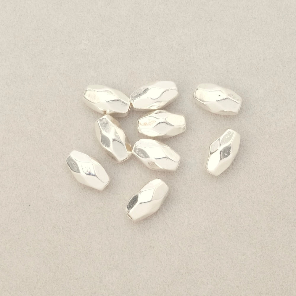 5 perles olives facettées 4x7mm en Laiton Argenté 925 Premium