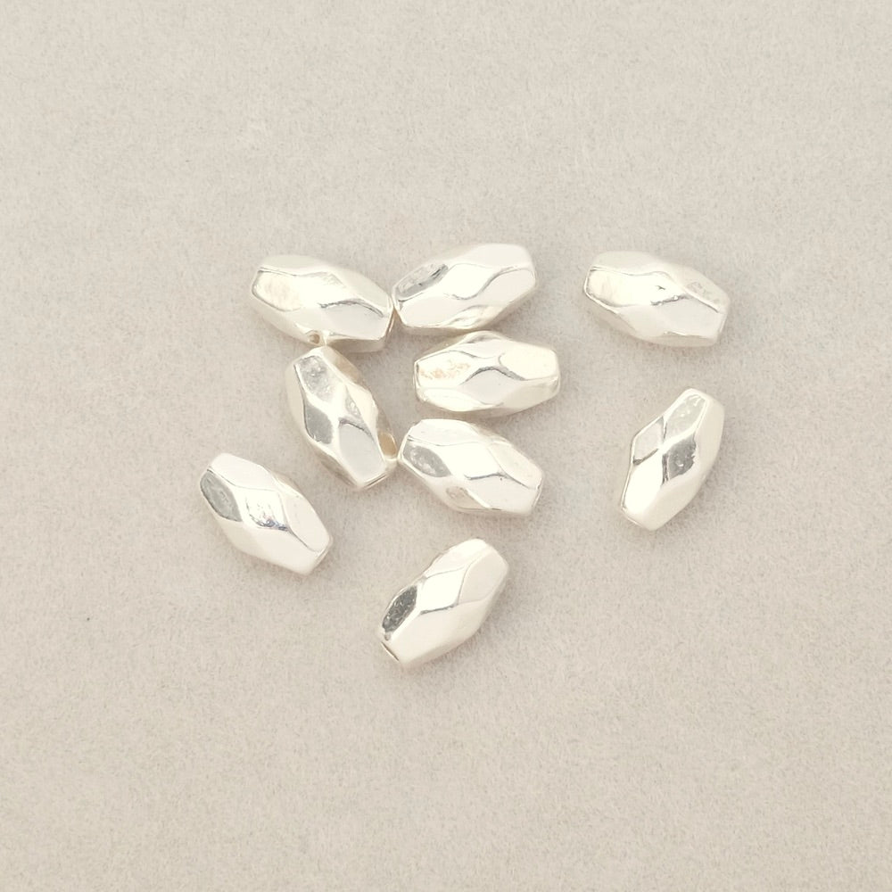 5 perles olives facettées 4x7mm en Laiton Argenté 925 Premium