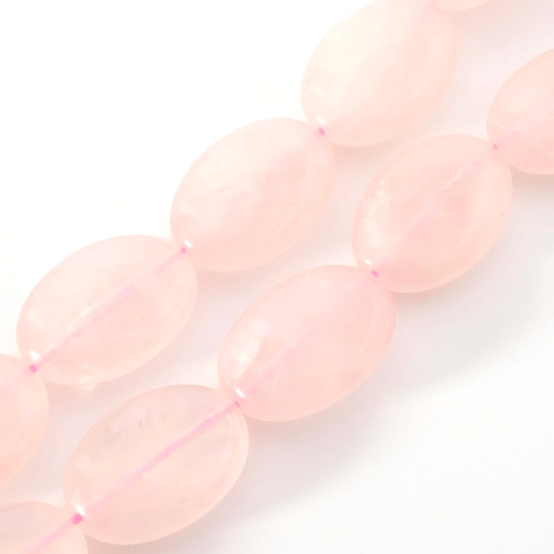 Fil de perles naturelles ovales aplaties 18 x 25mm en Quartz rose