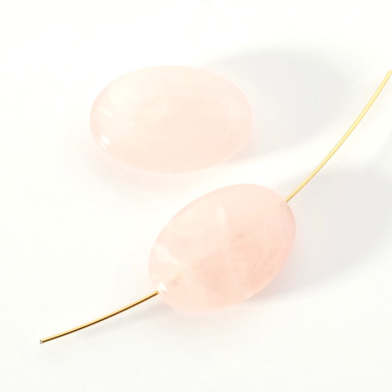 Perle naturelle ovale aplatie 18 x 25mm en Quartz rose à l&#39;unité
